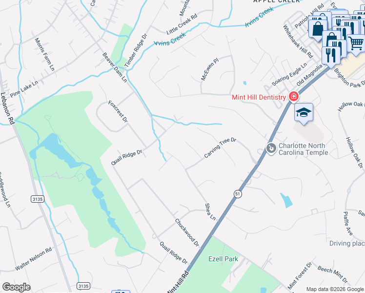 map of restaurants, bars, coffee shops, grocery stores, and more near 4739 Squirrel Nest Lane in Mint Hill