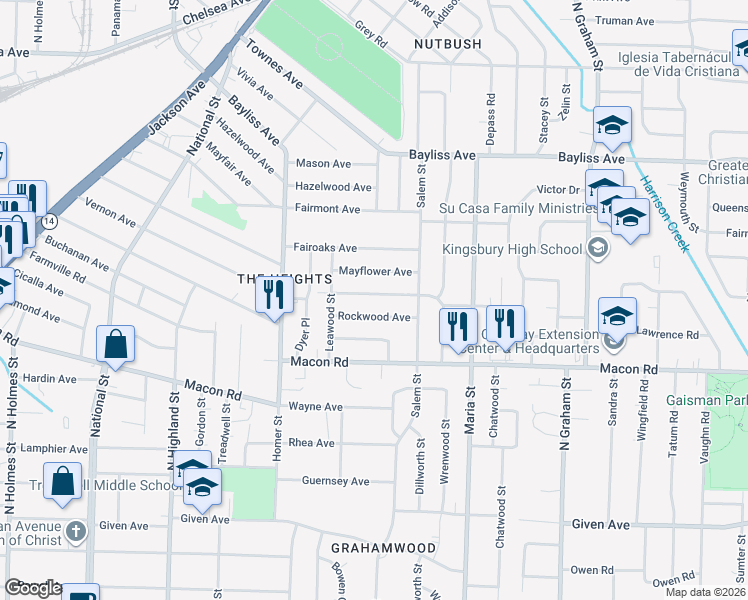 map of restaurants, bars, coffee shops, grocery stores, and more near 3745 Vernon Avenue in Memphis
