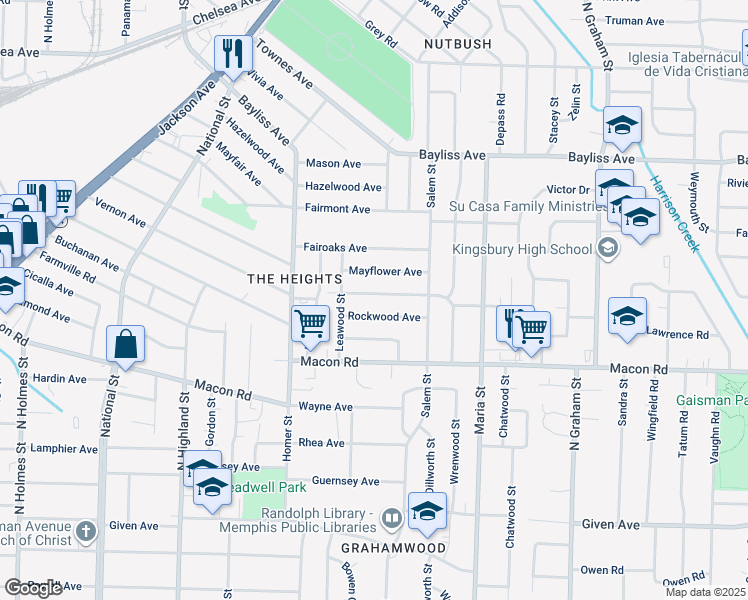 map of restaurants, bars, coffee shops, grocery stores, and more near 3745 Vernon Avenue in Memphis