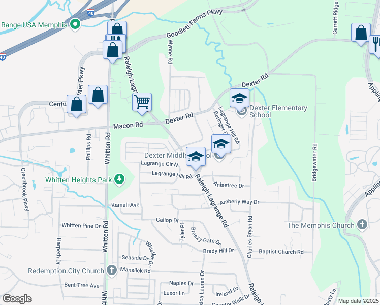 map of restaurants, bars, coffee shops, grocery stores, and more near 6996 South Beringer Drive in Shelby County