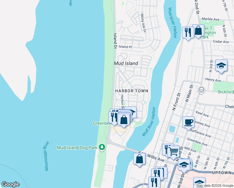 map of restaurants, bars, coffee shops, grocery stores, and more near 848 River Park Drive in Memphis