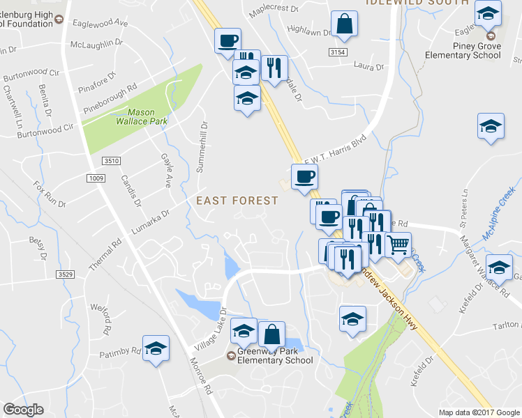 map of restaurants, bars, coffee shops, grocery stores, and more near in Charlotte