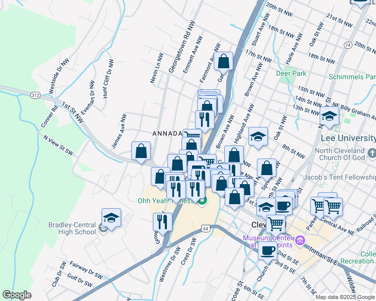 map of restaurants, bars, coffee shops, grocery stores, and more near 266 Grove Avenue Northwest in Cleveland