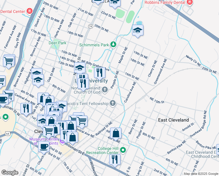 map of restaurants, bars, coffee shops, grocery stores, and more near 1243 People Street Northeast in Cleveland