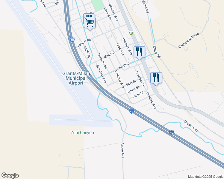 map of restaurants, bars, coffee shops, grocery stores, and more near 513 East Street in Grants