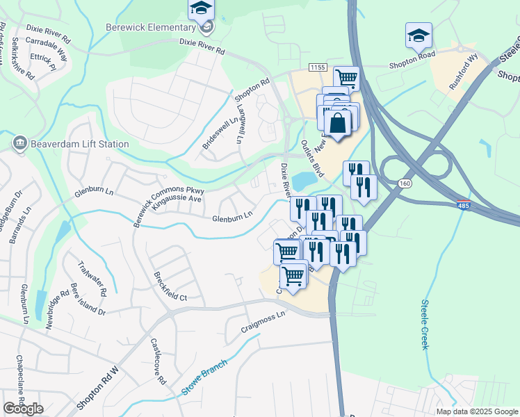 map of restaurants, bars, coffee shops, grocery stores, and more near 8836 Rachel Freeman Way in Charlotte
