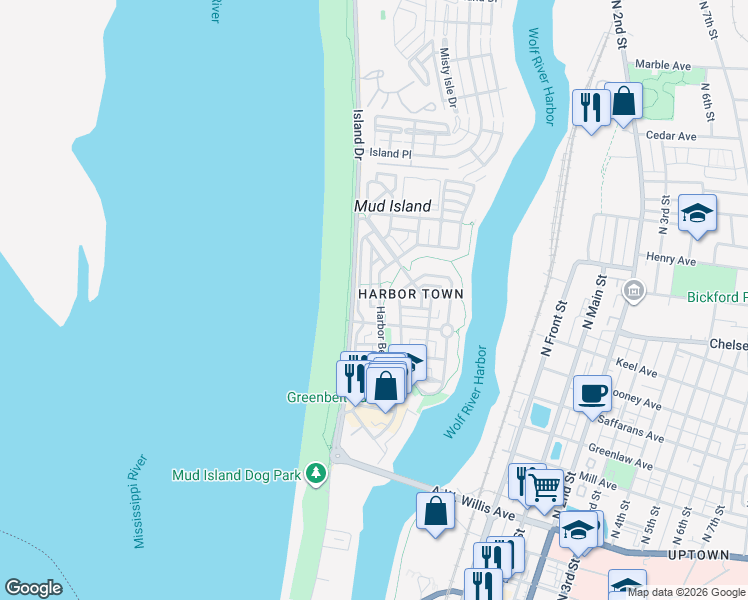 map of restaurants, bars, coffee shops, grocery stores, and more near 849 Harbor Isle Circle West in Memphis