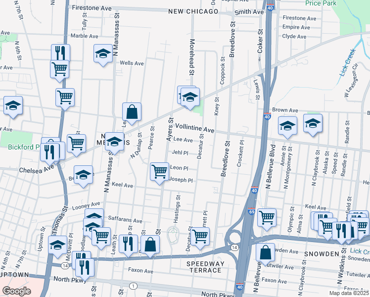 map of restaurants, bars, coffee shops, grocery stores, and more near 957 Jehl Place in Memphis
