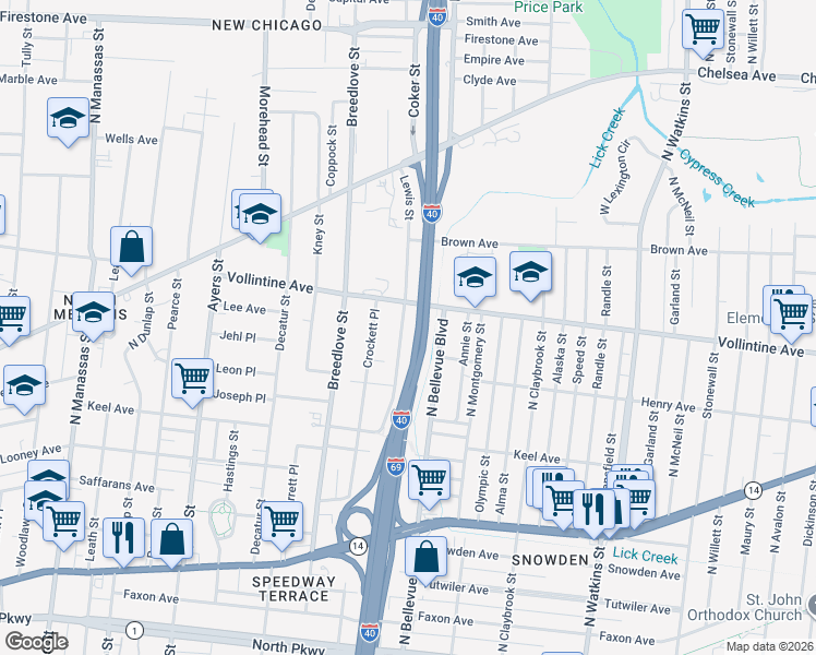 map of restaurants, bars, coffee shops, grocery stores, and more near 928 Lewis Street in Memphis
