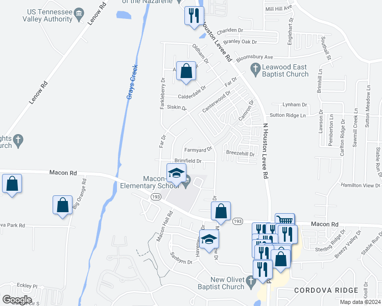 map of restaurants, bars, coffee shops, grocery stores, and more near 9861 Farmyard Drive in Shelby County