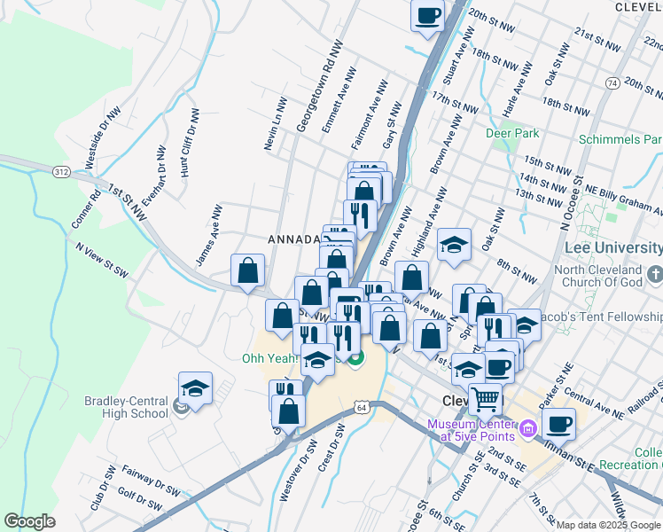 map of restaurants, bars, coffee shops, grocery stores, and more near 266 Grove Avenue Northwest in Cleveland