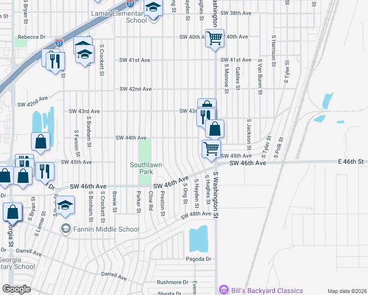 map of restaurants, bars, coffee shops, grocery stores, and more near 4410 South Hayden Street in Amarillo