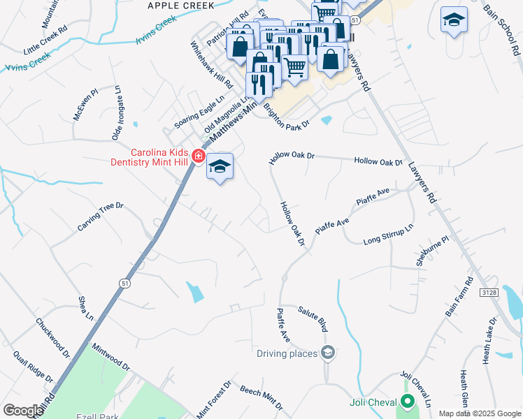 map of restaurants, bars, coffee shops, grocery stores, and more near 6301 Hollow Oak Drive in Mint Hill