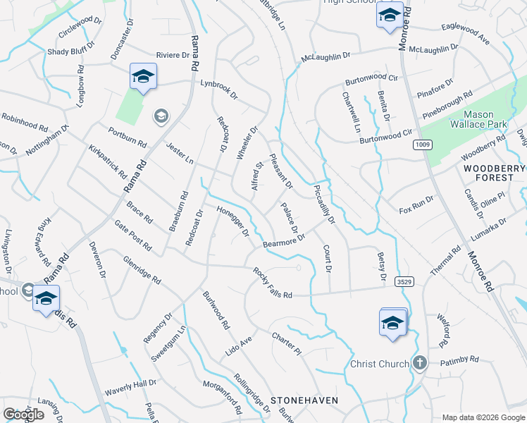 map of restaurants, bars, coffee shops, grocery stores, and more near 6720 Wheeler Drive in Charlotte