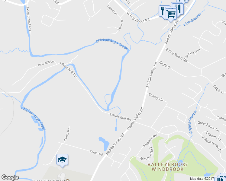 map of restaurants, bars, coffee shops, grocery stores, and more near 6511 Middle Valley Road in Middle Valley