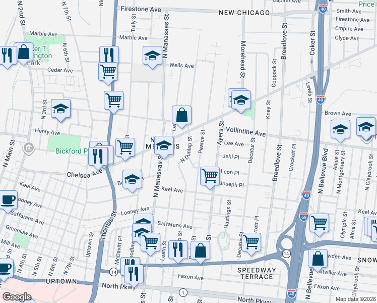 map of restaurants, bars, coffee shops, grocery stores, and more near 873 North Dunlap Street in Memphis