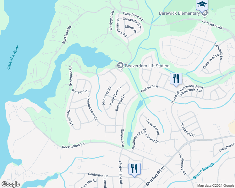 map of restaurants, bars, coffee shops, grocery stores, and more near 8713 SedgeBurn Drive in Charlotte