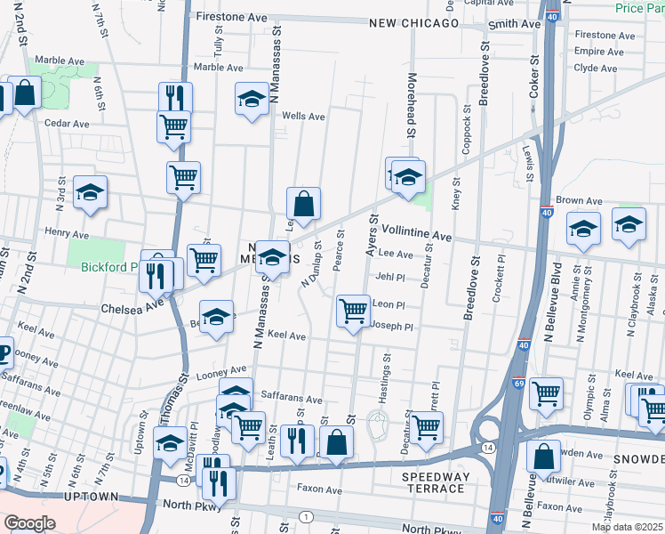 map of restaurants, bars, coffee shops, grocery stores, and more near 880 Pearce Street in Memphis