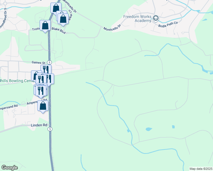map of restaurants, bars, coffee shops, grocery stores, and more near 175 Brookline Drive in Pinehurst