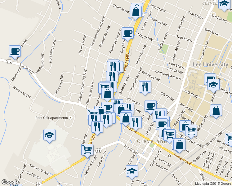 map of restaurants, bars, coffee shops, grocery stores, and more near 110 Keith Street Northwest in Cleveland