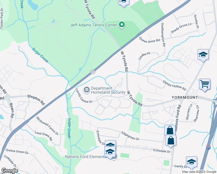 map of restaurants, bars, coffee shops, grocery stores, and more near 5908 Quercus Cove Court in Charlotte