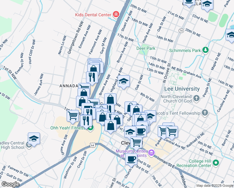 map of restaurants, bars, coffee shops, grocery stores, and more near 440 Johnson Avenue Northwest in Cleveland