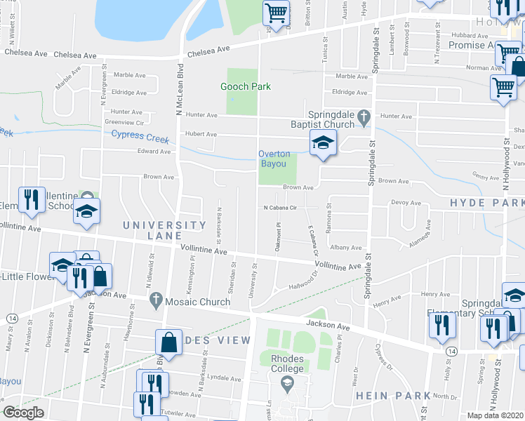 map of restaurants, bars, coffee shops, grocery stores, and more near 1004 University Street in Memphis