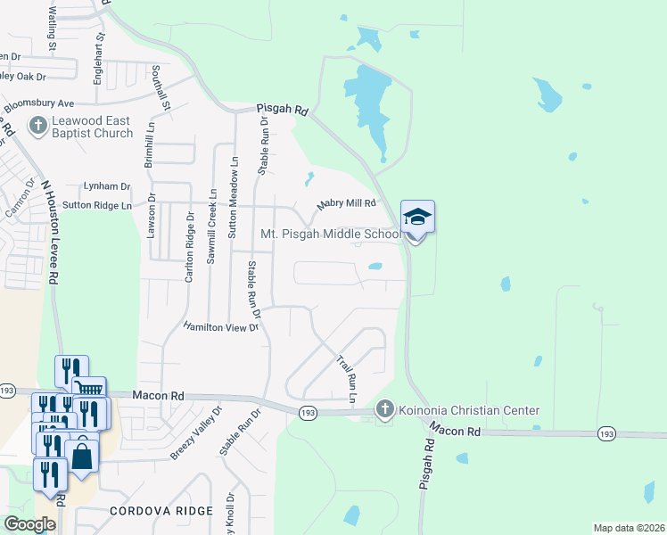 map of restaurants, bars, coffee shops, grocery stores, and more near 10428 Redmond Drive in Shelby County