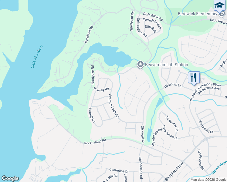 map of restaurants, bars, coffee shops, grocery stores, and more near 6922 Evanton Loch Road in Charlotte