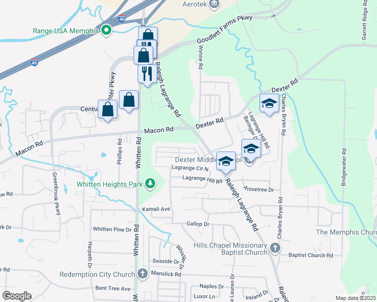 map of restaurants, bars, coffee shops, grocery stores, and more near 6917 Lagrange Grove Drive in Shelby County