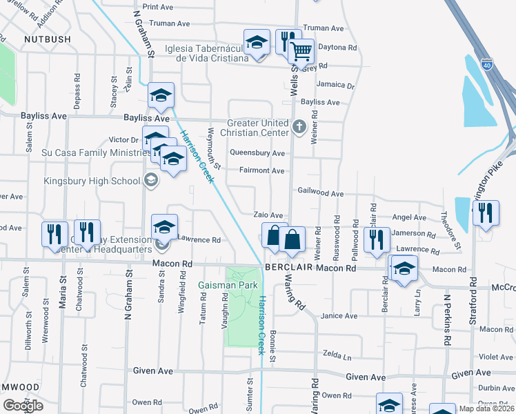 map of restaurants, bars, coffee shops, grocery stores, and more near 1230 Darlow Street in Memphis