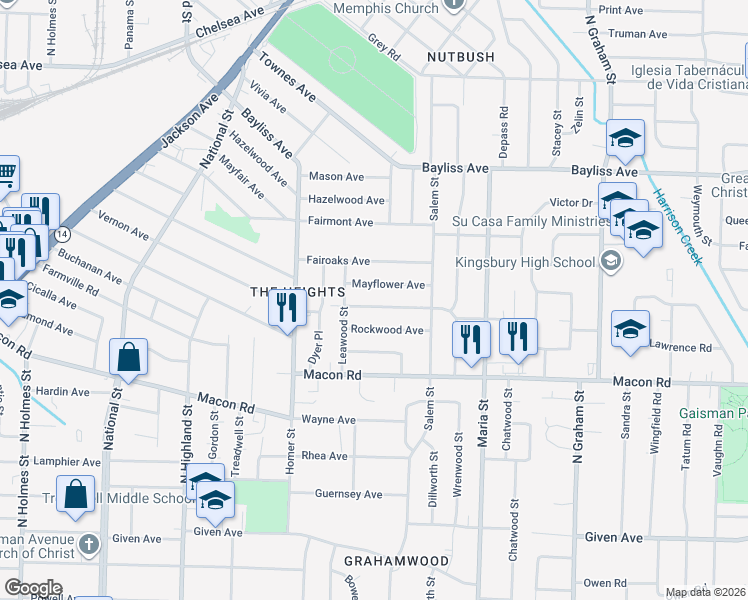 map of restaurants, bars, coffee shops, grocery stores, and more near 3745 Vernon Avenue in Memphis