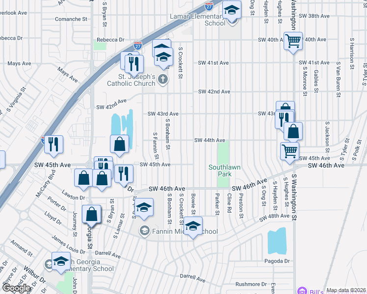 map of restaurants, bars, coffee shops, grocery stores, and more near 4410 Bowie Street in Amarillo