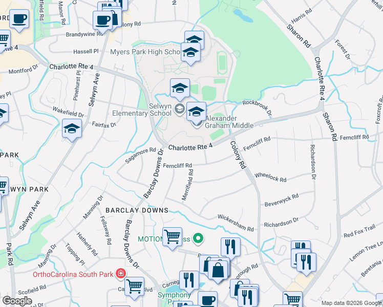 map of restaurants, bars, coffee shops, grocery stores, and more near in Charlotte