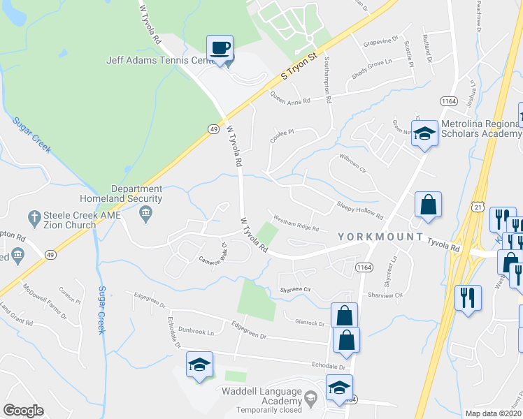 map of restaurants, bars, coffee shops, grocery stores, and more near 6416 Vickers Road in Charlotte