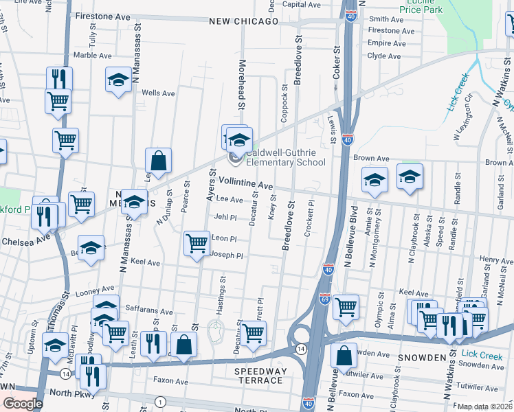 map of restaurants, bars, coffee shops, grocery stores, and more near 892 Decatur Street in Memphis
