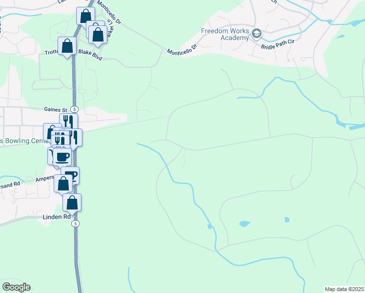 map of restaurants, bars, coffee shops, grocery stores, and more near 160 Brookline Drive in Pinehurst