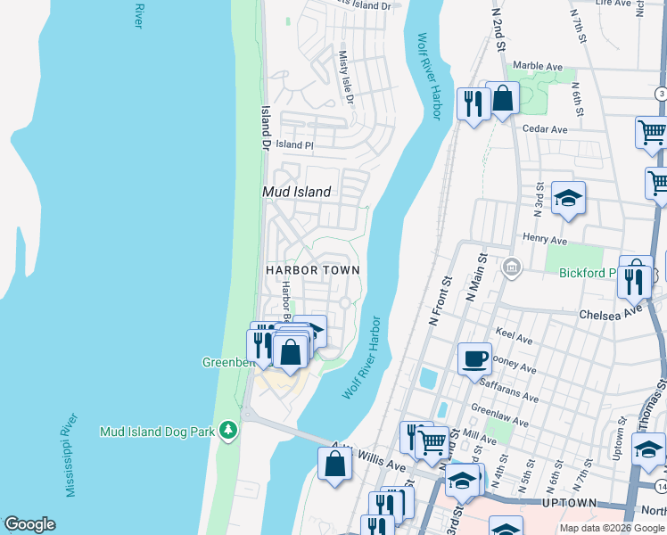 map of restaurants, bars, coffee shops, grocery stores, and more near in Memphis