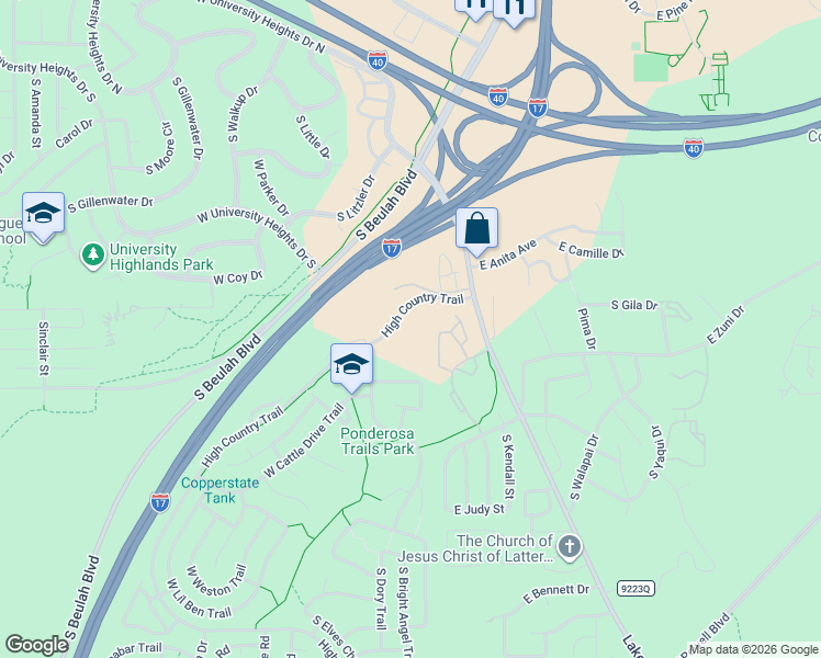 map of restaurants, bars, coffee shops, grocery stores, and more near 151 High Country Trail in Flagstaff