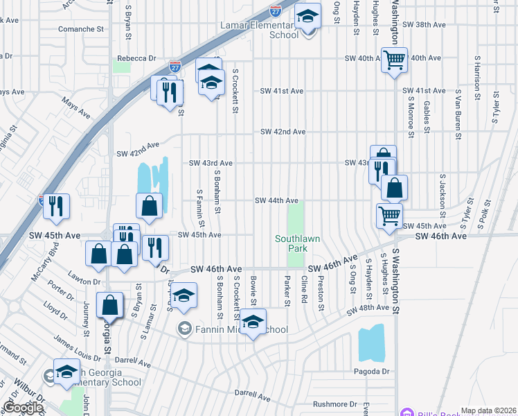map of restaurants, bars, coffee shops, grocery stores, and more near 4410 Bowie Street in Amarillo
