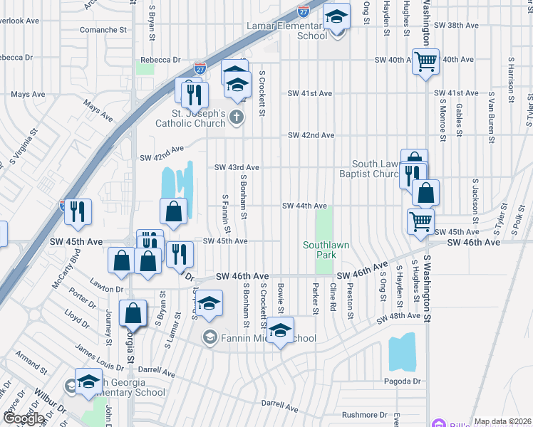 map of restaurants, bars, coffee shops, grocery stores, and more near 4410 Bowie Street in Amarillo