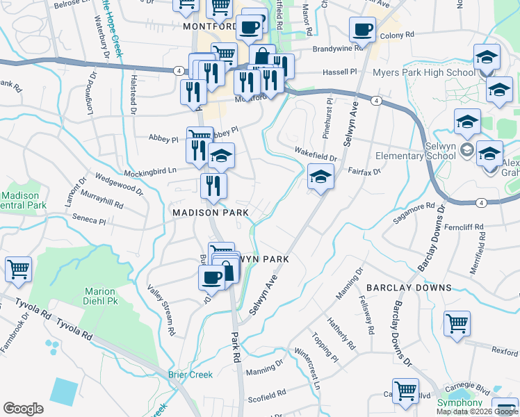 map of restaurants, bars, coffee shops, grocery stores, and more near in Charlotte