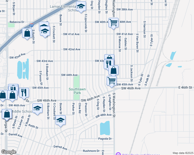 map of restaurants, bars, coffee shops, grocery stores, and more near 4402 South Hayden Street in Amarillo