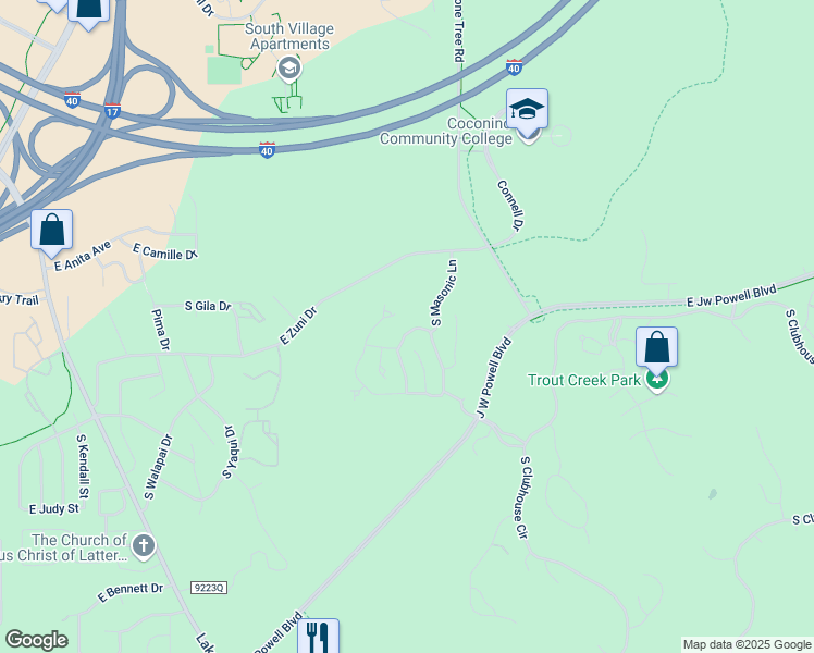 map of restaurants, bars, coffee shops, grocery stores, and more near 930 East Sterling Lane in Flagstaff