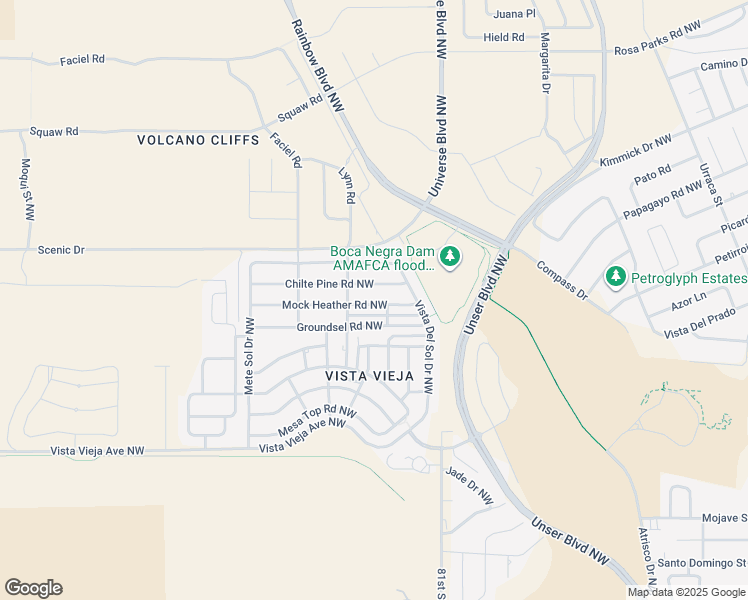 map of restaurants, bars, coffee shops, grocery stores, and more near 8319 Chilte Pine Road Northwest in Albuquerque