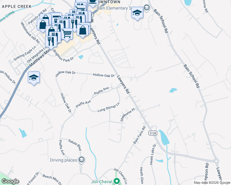 map of restaurants, bars, coffee shops, grocery stores, and more near 5805 Long Stirrup Lane in Charlotte