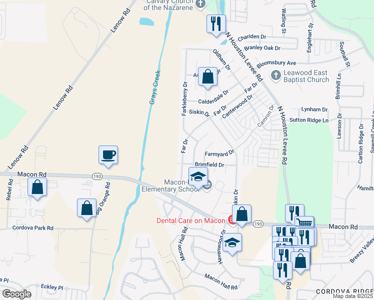 map of restaurants, bars, coffee shops, grocery stores, and more near 1466 Far Drive in Shelby County