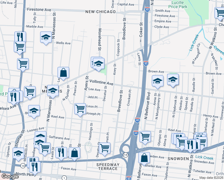 map of restaurants, bars, coffee shops, grocery stores, and more near 952 Decatur Street in Memphis