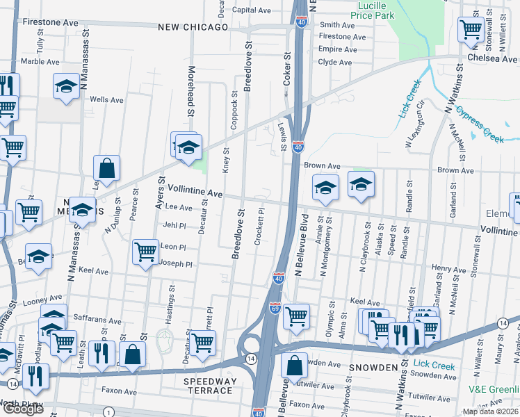 map of restaurants, bars, coffee shops, grocery stores, and more near 1082 Vollintine Avenue in Memphis
