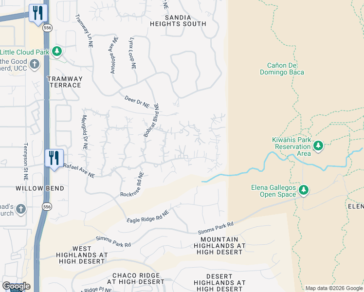 map of restaurants, bars, coffee shops, grocery stores, and more near 1469 Morning Glory Road Northeast in Albuquerque